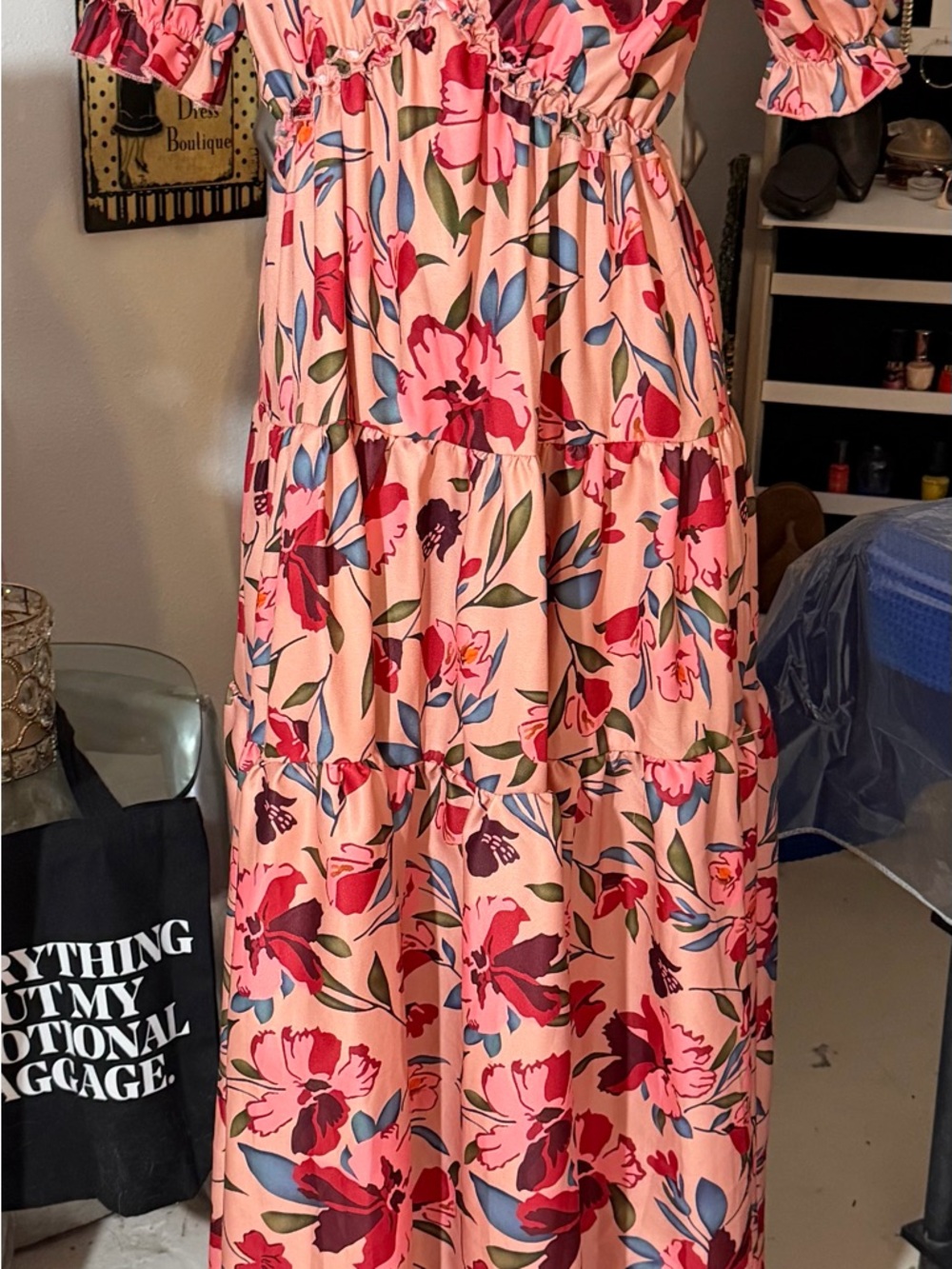 Floral Tiered Maxi Skirt in Blush Pink Camisa Poshmark medium